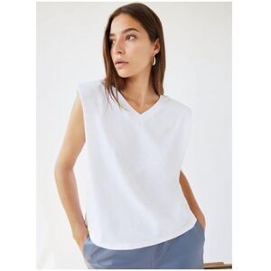 NEW Aritzia Babaton Shoulder Pad Tank V-Neck Sleeveless Cotton White Women's XS